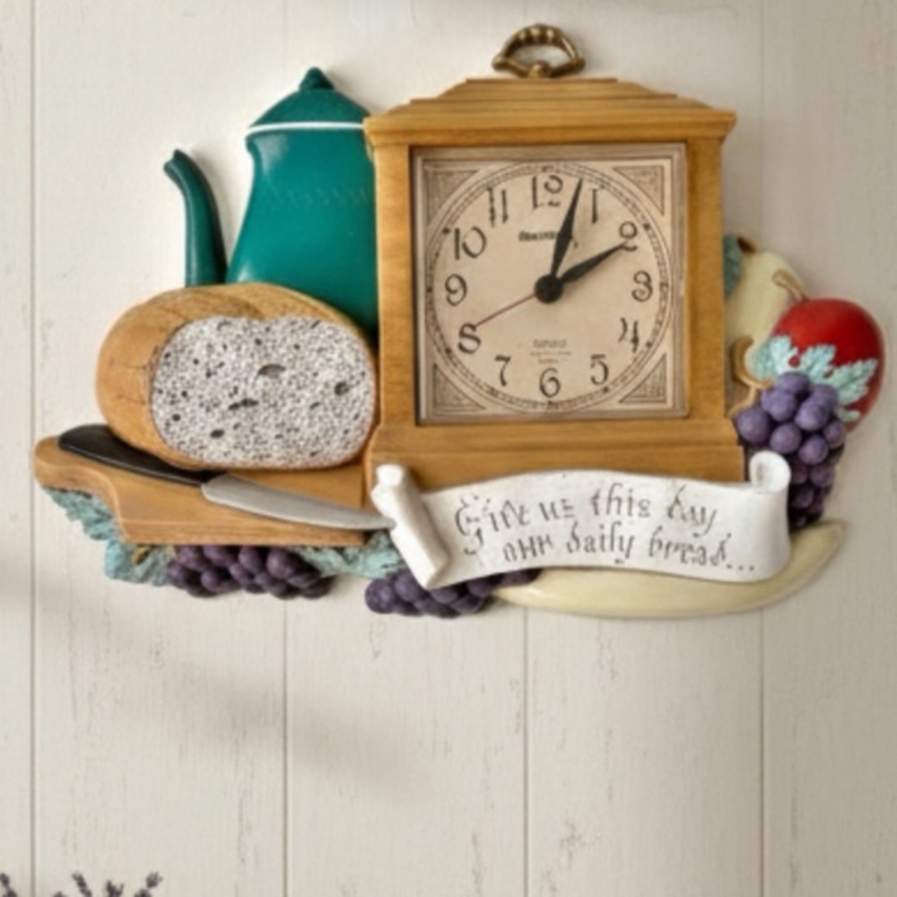 1985 Burwood Wall Clock Farmhouse Kitchen Decor Matthew 6:11 Daily Bread  Verse